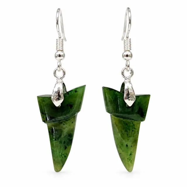 Pounamu Greenstone Drop Earrings with Sterling Silver Setting and Hooks - HPSTE.30