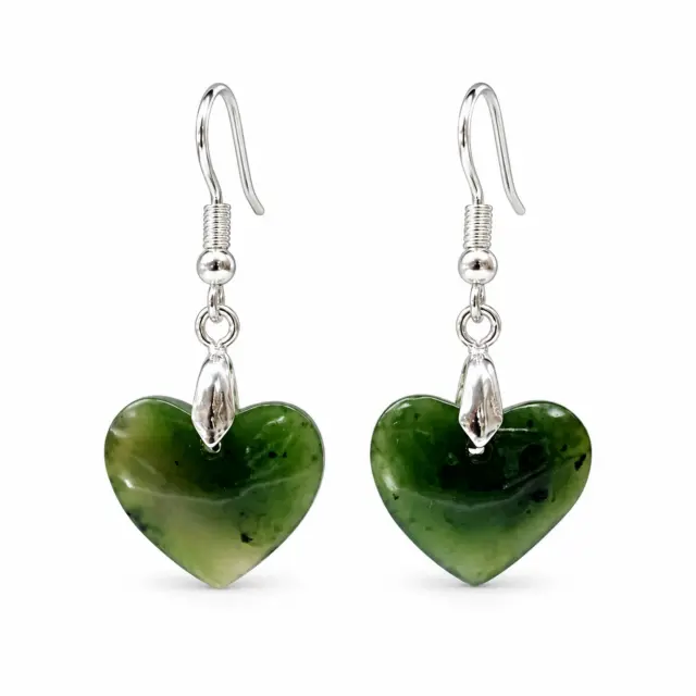 Pounamu Heart Shape Earrings with Sterling Silver Setting and Hooks - EH2.28