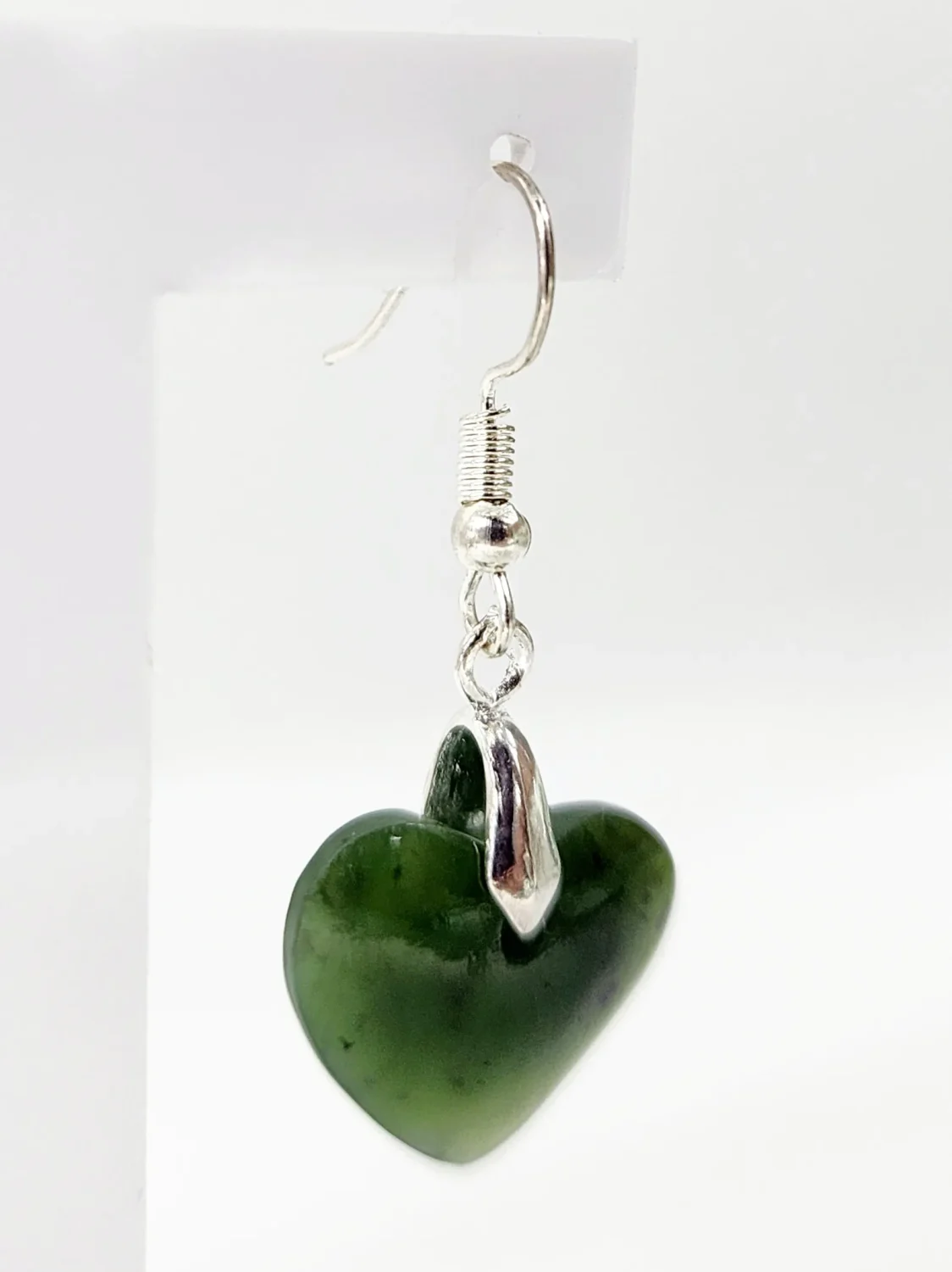 Pounamu Heart Shape Earrings with Sterling Silver Setting and Hooks - EH2.28