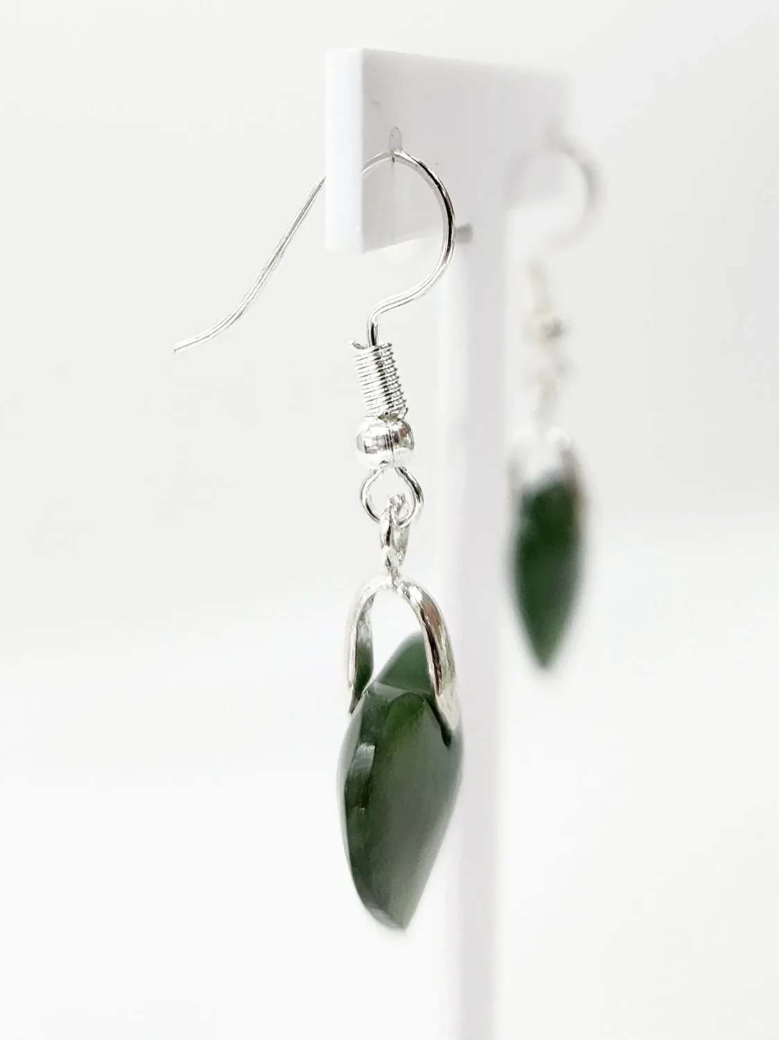 Pounamu Heart Shape Earrings with Sterling Silver Setting and Hooks - EH2.28
