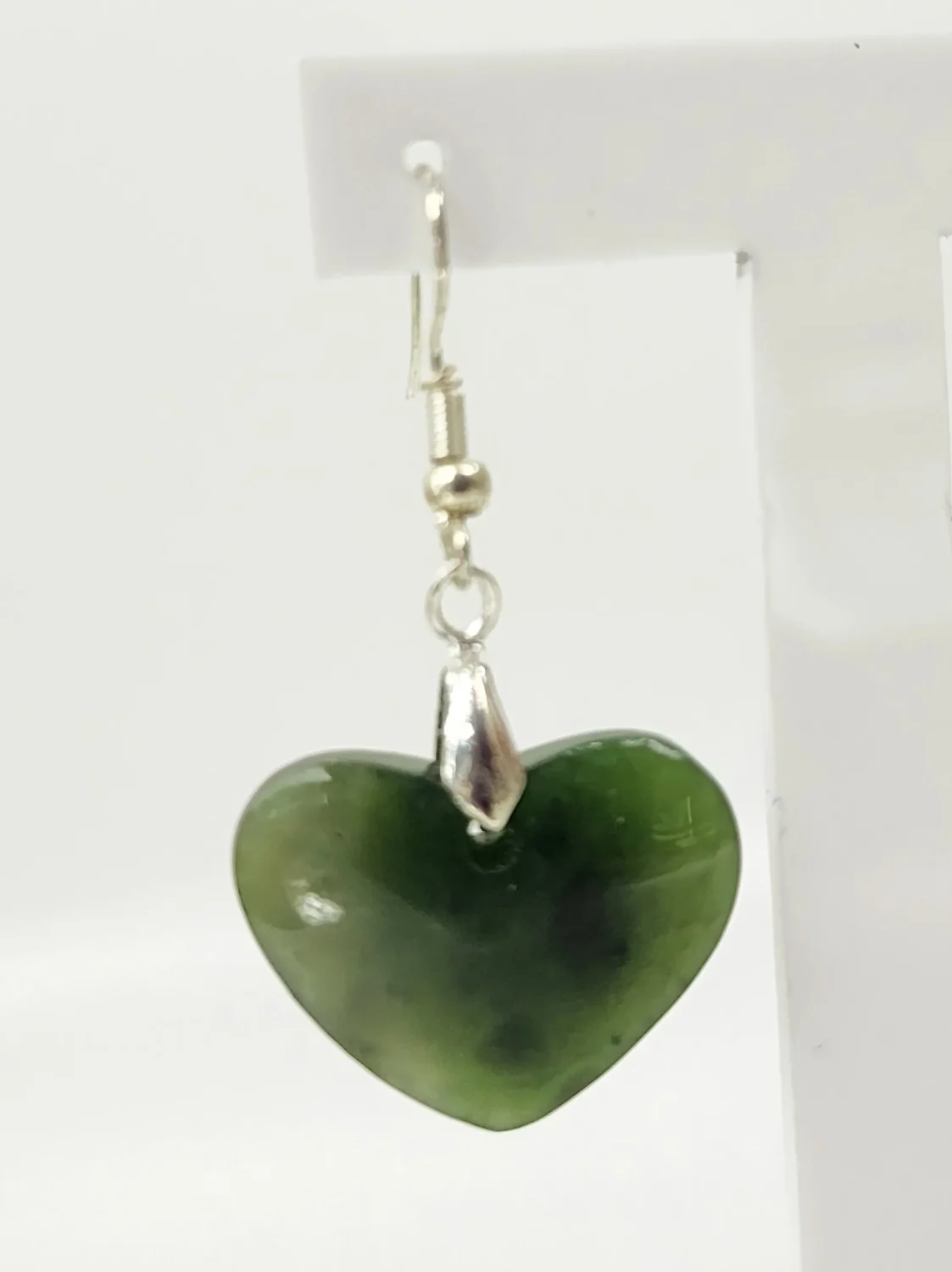 Pounamu Heart Shape Earrings with Sterling Silver Setting and Hooks - EH5.25