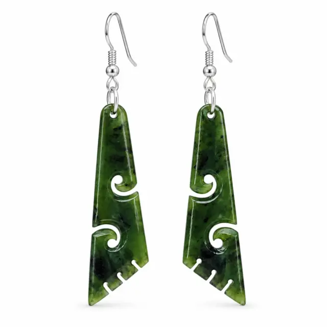 Pounamu Koru Drop Triangle Earrings Sterling Silver Setting and Hooks - EK2.45