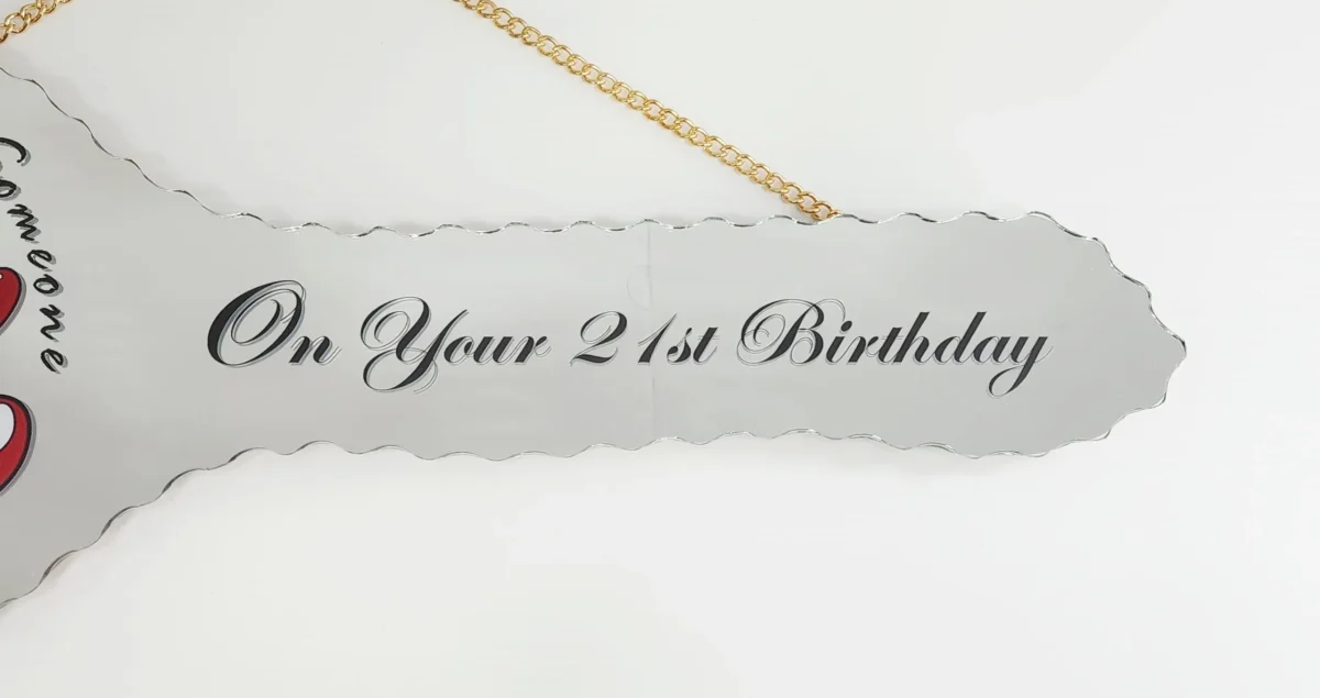 Red Heart with Golden Ribbon 21st Birthday Mirror Key with "For Someone Very Special" - SJ2501