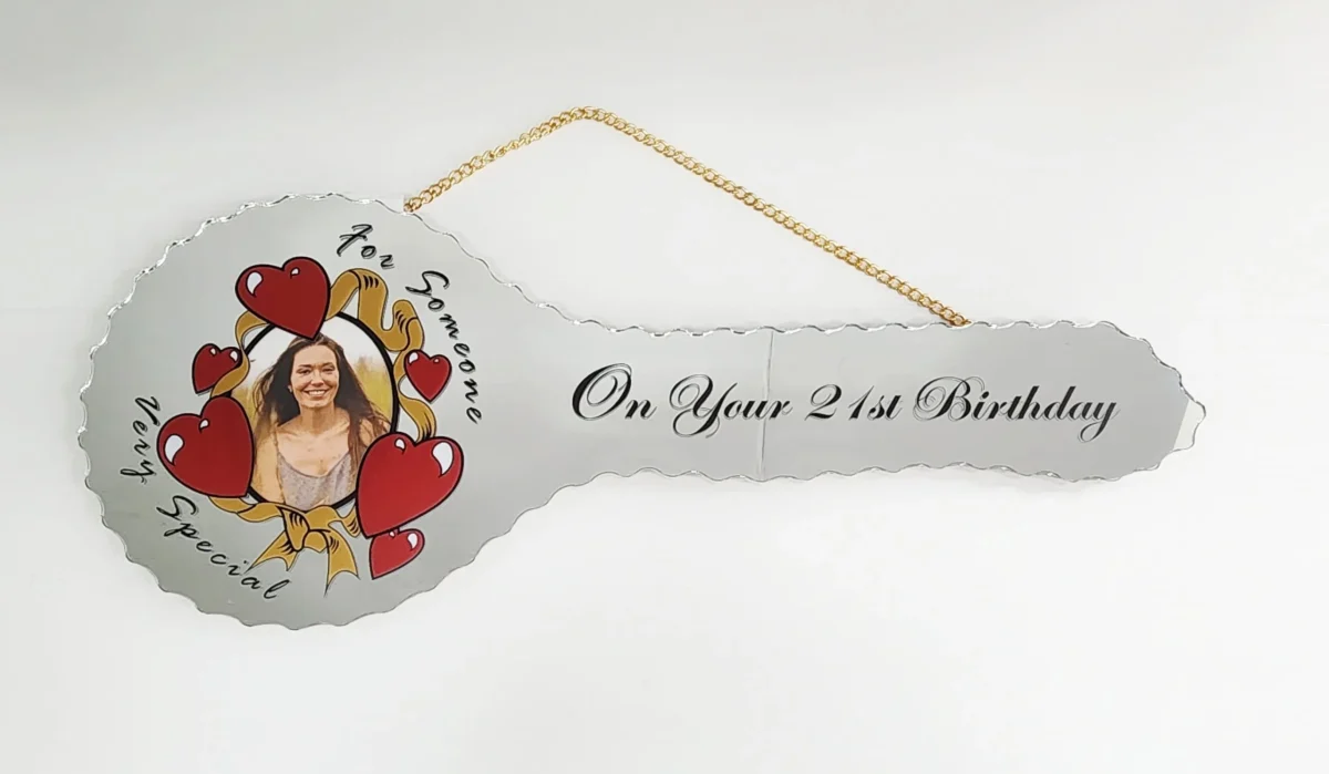 Red Heart with Golden Ribbon 21st Birthday Mirror Key with "For Someone Very Special" - SJ2501