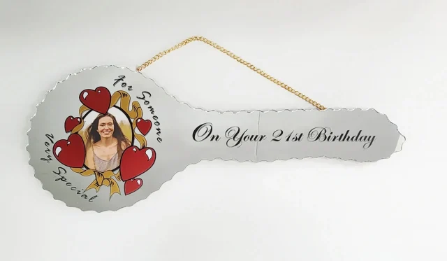 Red Heart with Golden Ribbon 21st Birthday Mirror Key with "For Someone Very Special" - SJ2501