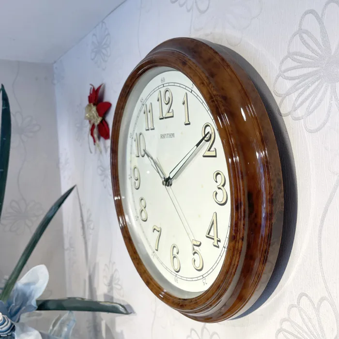 Rhythm Wall Clock, Glow In The Dark Dial, Wood Grain Plastic Case - CMG713NR06