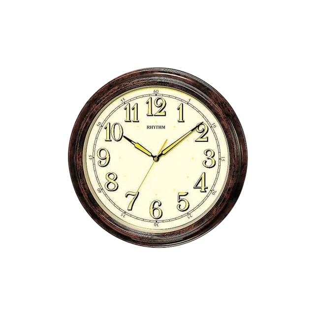 Rhythm Wall Clock, Glow In The Dark Dial, Wood Grain Plastic Case - CMG713NR06