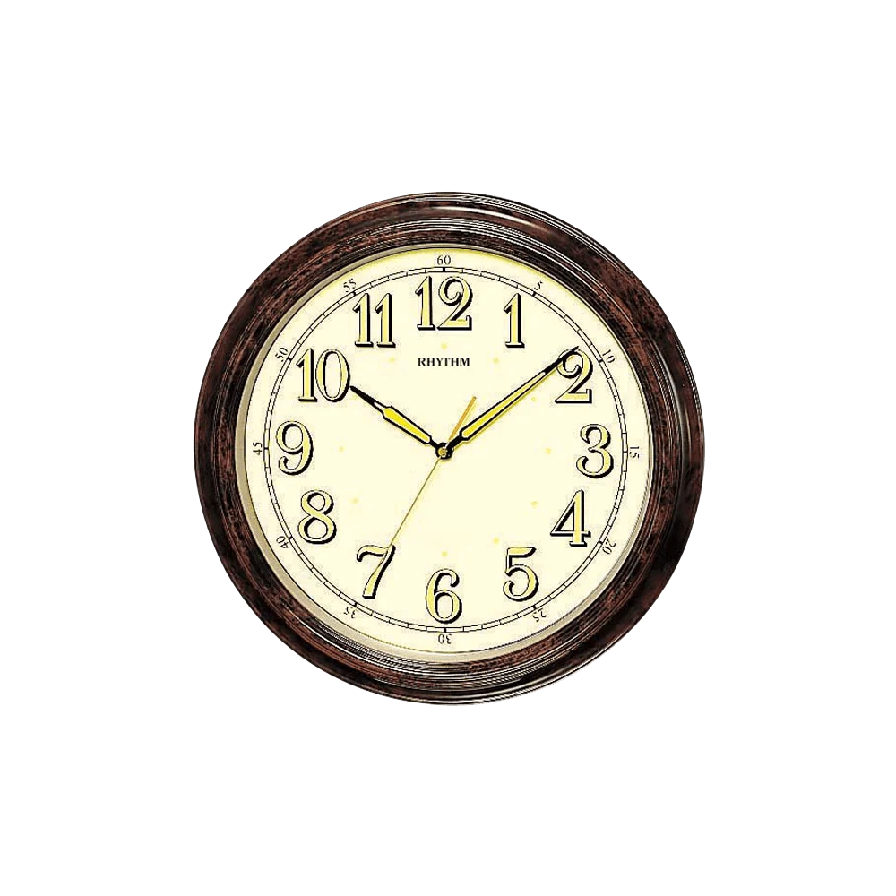 Rhythm Wall Clock, Glow In The Dark Dial, Wood Grain Plastic Case - CMG713NR06
