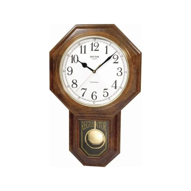 Rhythm Westminster Regulator Wall Clock Wood Grain Plastic Case - CMJ443NR06