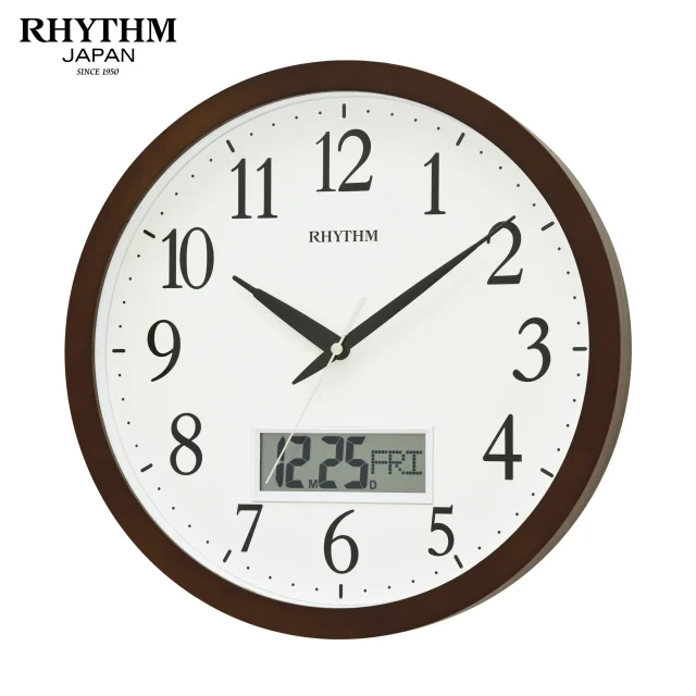 Rhythm Wooden Wall Clock 33.5cm – LCD Calendar - CFG903NR06