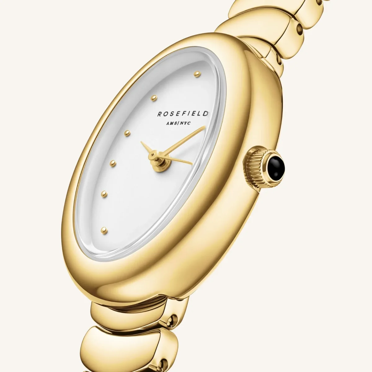 Rosefield Ovale White Gold Watch – Elegant Oval Case Stainless Steel Bracelet - OVWGSG-OV19