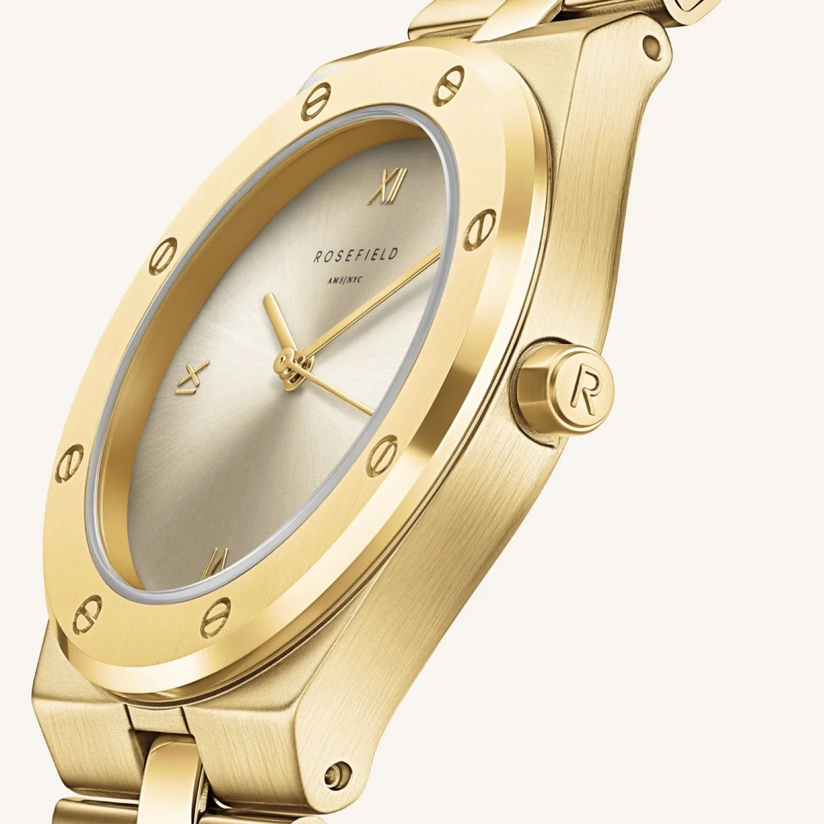 Rosefield Rose Gold Watch – Cream Sunray Dial Stainless Steel Strap - SPCGSG-SP01
