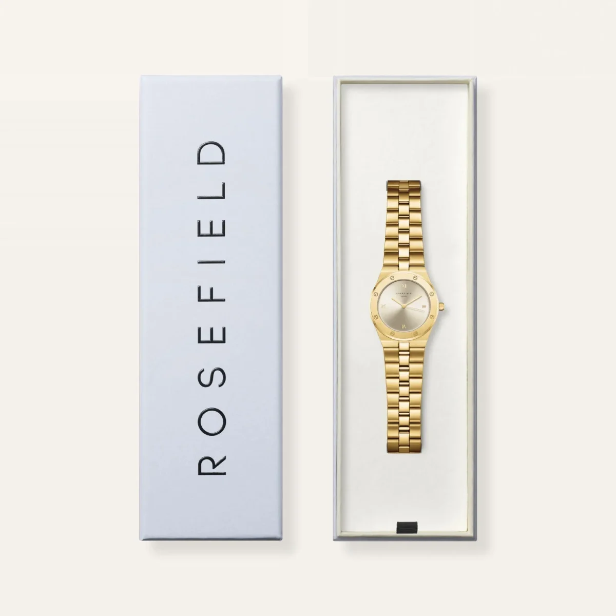 Rosefield Rose Gold Watch – Cream Sunray Dial Stainless Steel Strap - SPCGSG-SP01
