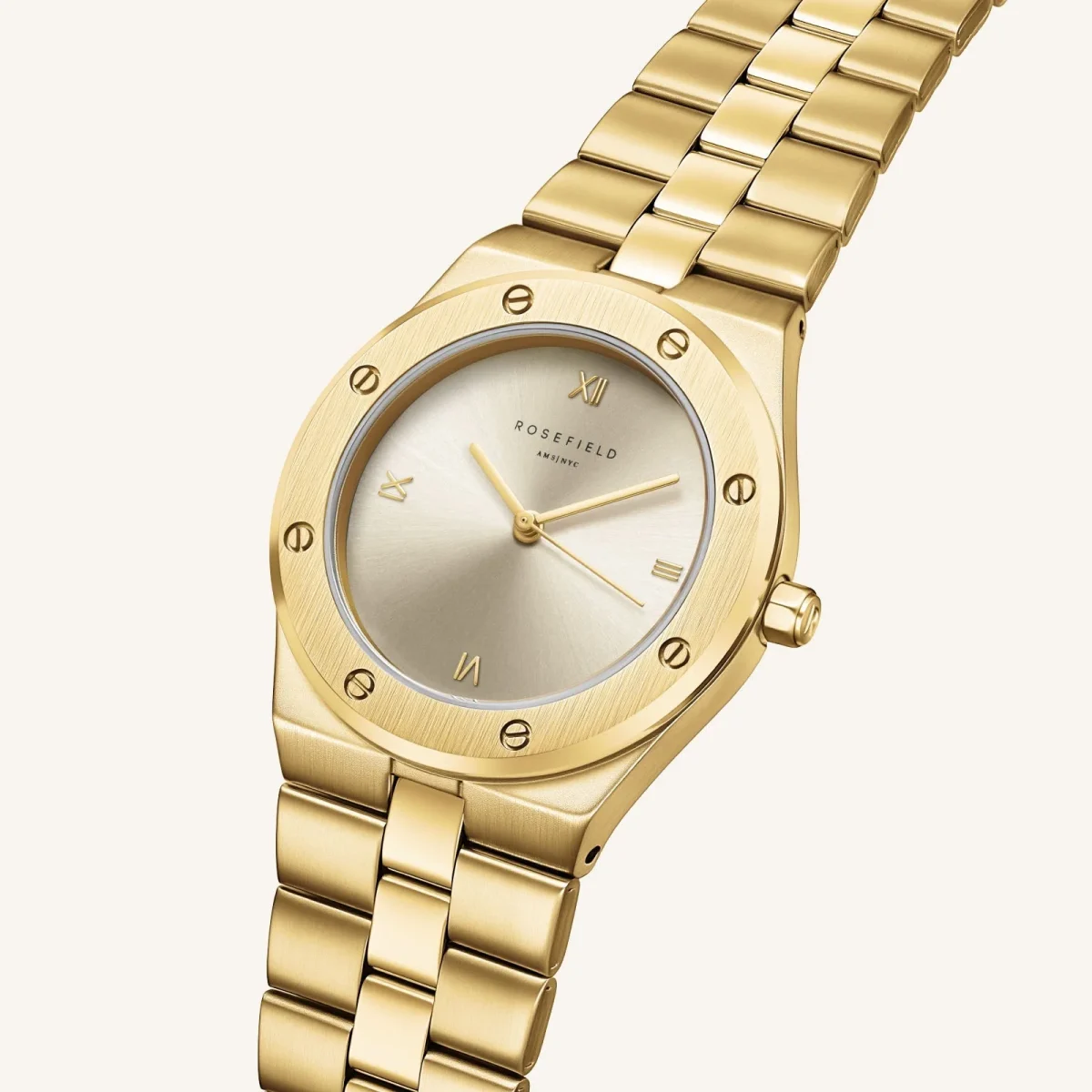 Rosefield Rose Gold Watch – Cream Sunray Dial Stainless Steel Strap - SPCGSG-SP01