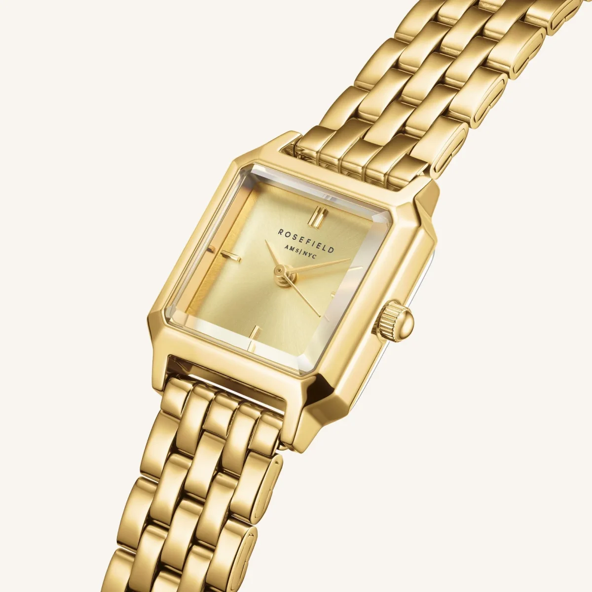 Rosefield The Boxelle Champagne dial Gold Steel Strap - BCGSG-B04