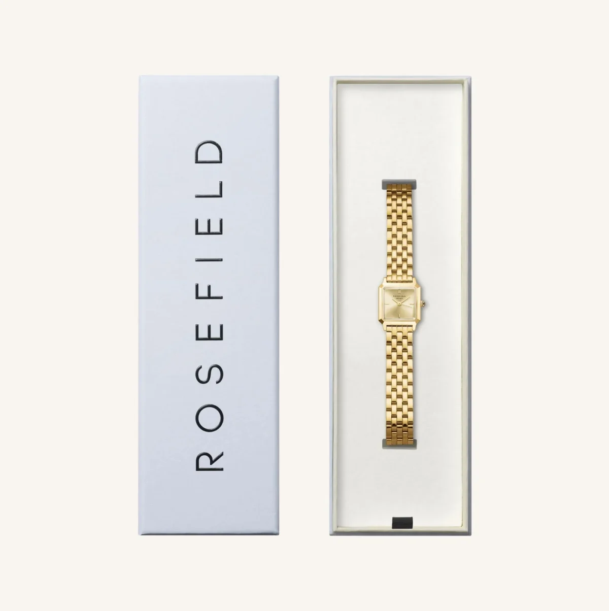 Rosefield The Boxelle Champagne dial Gold Steel Strap - BCGSG-B04