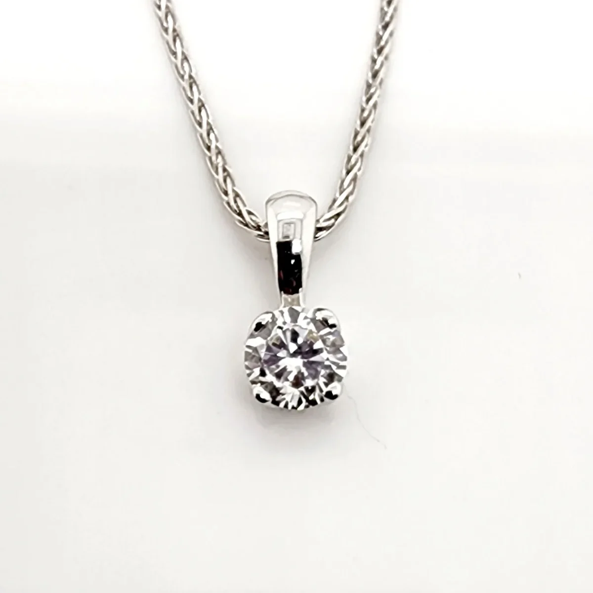 Round Brilliant 0.37ct Lab Grown Four Claw Stud Diamond Pendant 9ct White Gold - CYP3727