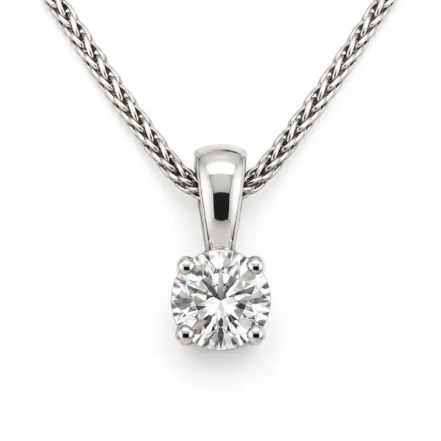 Round Brilliant 0.37ct Lab Grown Four Claw Stud Diamond Pendant 9ct White Gold - CYP3727