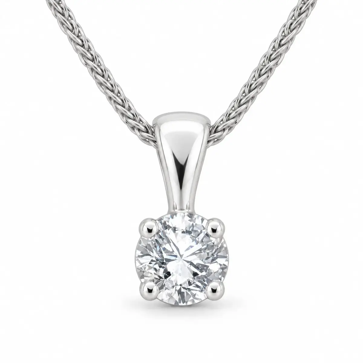 Round Brilliant 0.42ct Lab Grown Four Claw Stud Diamond Pendant 9ct White Gold - CYP1792