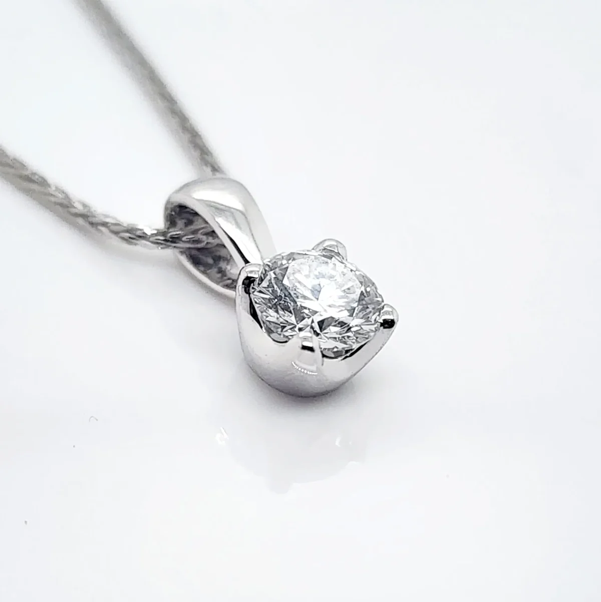 Round Brilliant 0.53ct Lab Grown Four Claw Stud Diamond Pendant 9ct White Gold - CYP1795