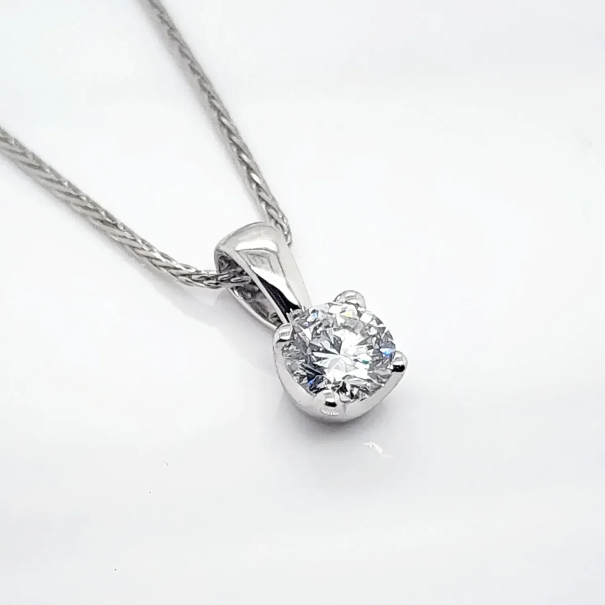 Round Brilliant 0.53ct Lab Grown Four Claw Stud Diamond Pendant 9ct White Gold - CYP1795