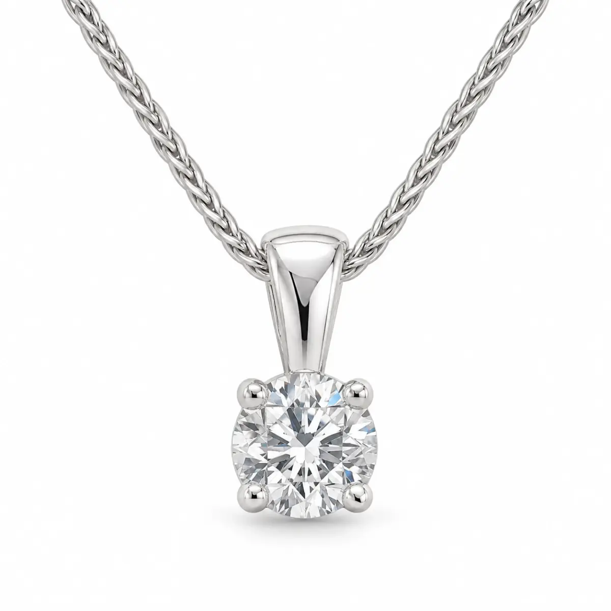 Round Brilliant 0.53ct Lab Grown Four Claw Stud Diamond Pendant 9ct White Gold - CYP1795