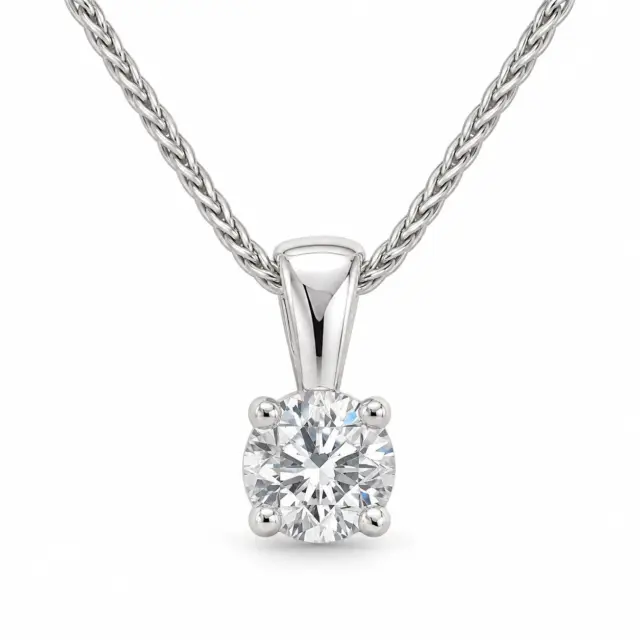 Round Brilliant 0.53ct Lab Grown Four Claw Stud Diamond Pendant 9ct White Gold - CYP1795