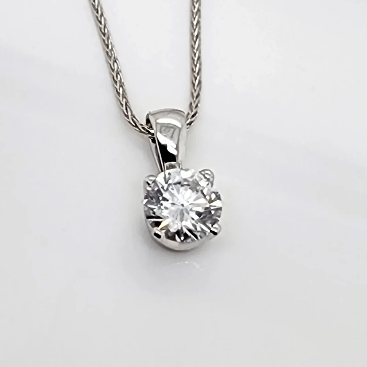 Round Brilliant 1.03ct Lab Grown Four Claw Stud Diamond Pendant 9ct White Gold - CYP3656