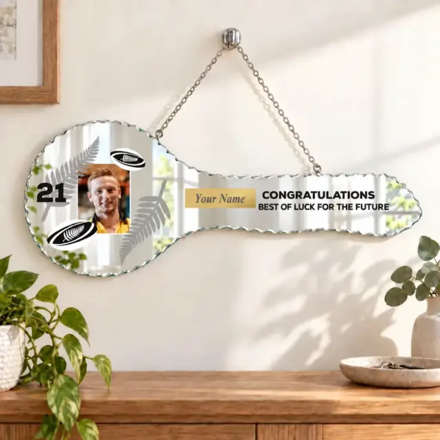 RUGBY DESIGN MIRRORED / GLASS PHOTO BIRTHDAY KEY - KM204