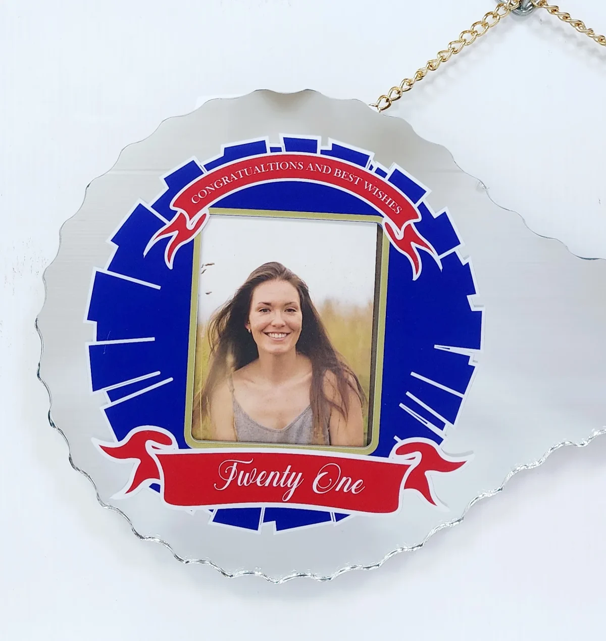 SAMOAN DESIGN MIRRORED / GLASS PHOTO 21ST BIRTHDAY KEY - SJ2401