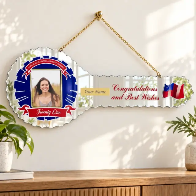 SAMOAN DESIGN MIRRORED / GLASS PHOTO 21ST BIRTHDAY KEY - SJ2401