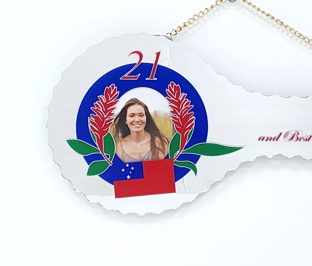 SAMOAN DESIGN MIRRORED / GLASS PHOTO 21ST BIRTHDAY KEY - SJ2408