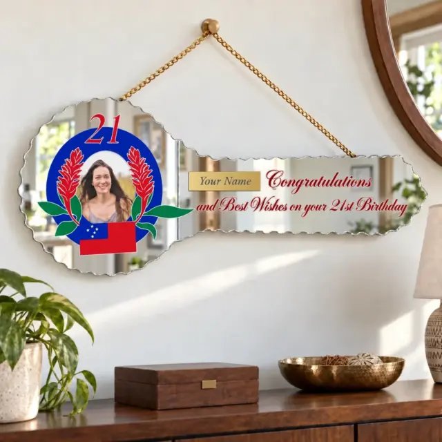 SAMOAN DESIGN MIRRORED / GLASS PHOTO 21ST BIRTHDAY KEY - SJ2408
