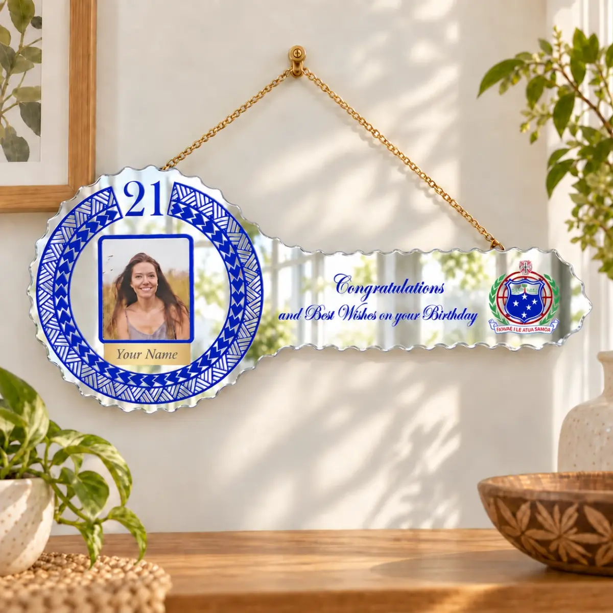 Samoan Tattoo Design with Samoan Sila Mirrored / Glass Photo 21st Birthday Key - SJ2415