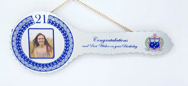 Samoan Tattoo Design with Samoan Sila Mirrored / Glass Photo 21st Birthday Key - SJ2415