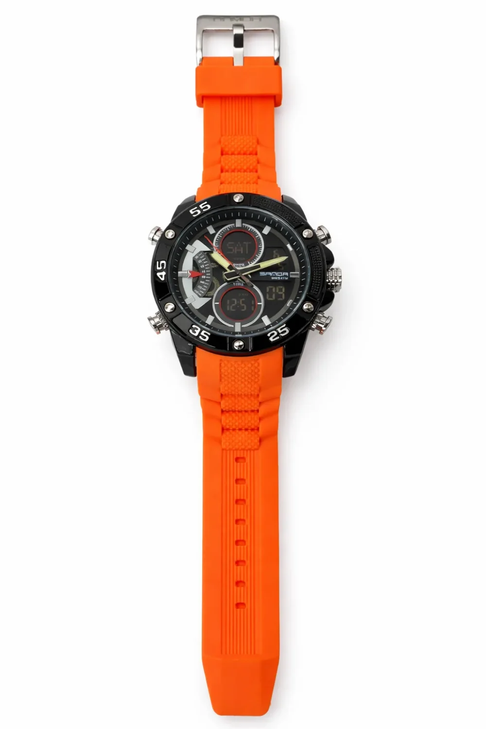SANDA Black & Orange Dual Display Sports Watch 48mm Analog Digital, 50M Water Resistant - SANDA5104ORANGE