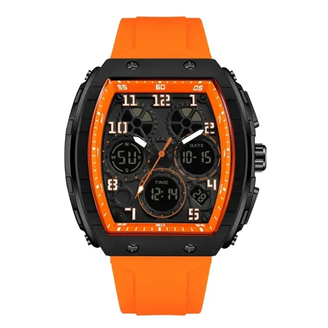 SANDA Casual Sports Men's Duel Time Watch - 6157-ORANGE