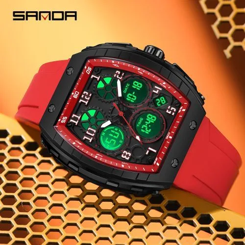 SANDA Casual Sports Men's Dual Time Watch - 6157-RED
