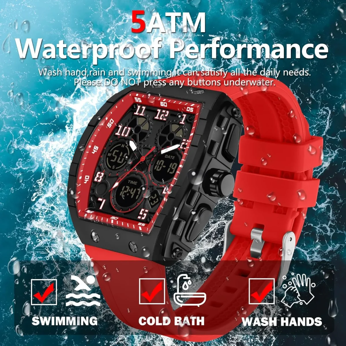 SANDA Casual Sports Men's Dual Time Watch - 6157-RED