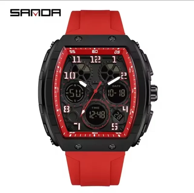 SANDA Casual Sports Men's Duel Time Watch - 6157-RED