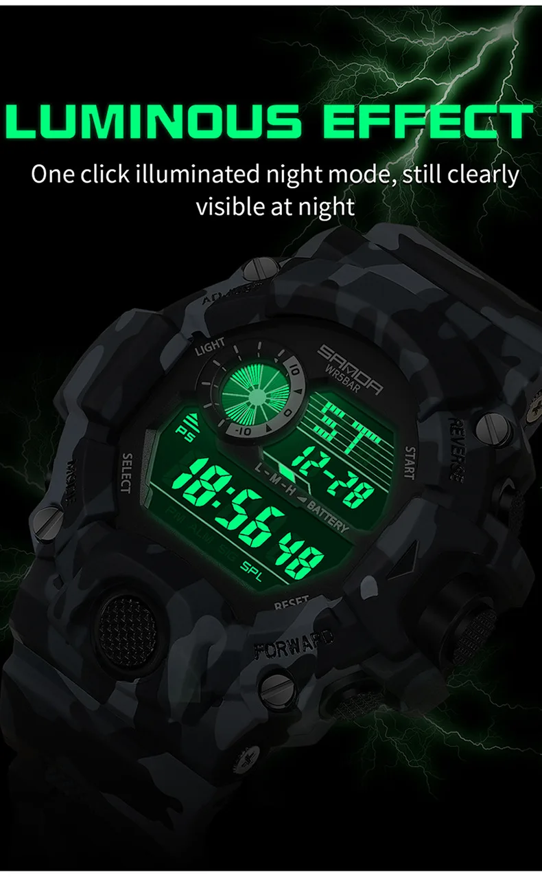 SANDA Digital Mens 50M WR Fashion Military Camo Watch - 2183WHBLK