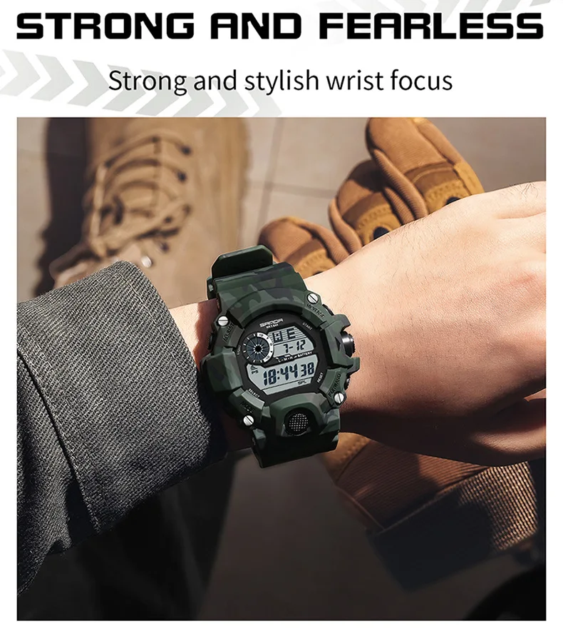 SANDA Digital Mens 50M WR Fashion Military Camo Watch - 2183WHBLK