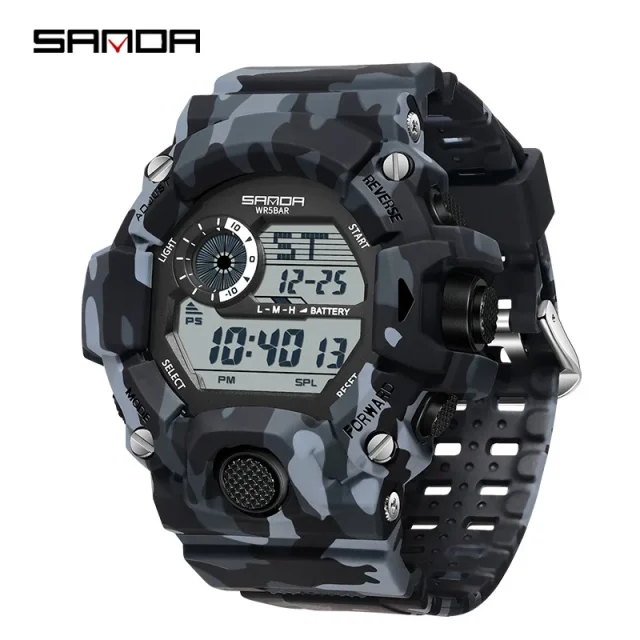 SANDA Digital Mens 50M WR Fashion Military Camo Watch - 2183BLUBLK