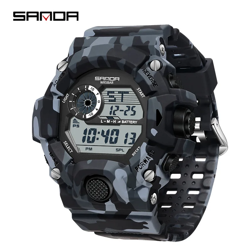 SANDA Digital Mens 50M WR Fashion Military Camo Watch - 2183BLUBLK