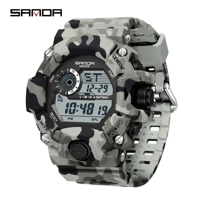 SANDA Digital Mens 50M WR Fashion Military Camo Watch - 2183WHBLK