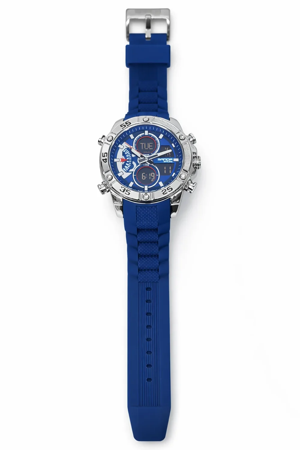 SANDA Dual Display Blue Sports Watch 48mm Stainless Steel Case, Analog & Digital, 50M Water Resistant - SANDA5104BL