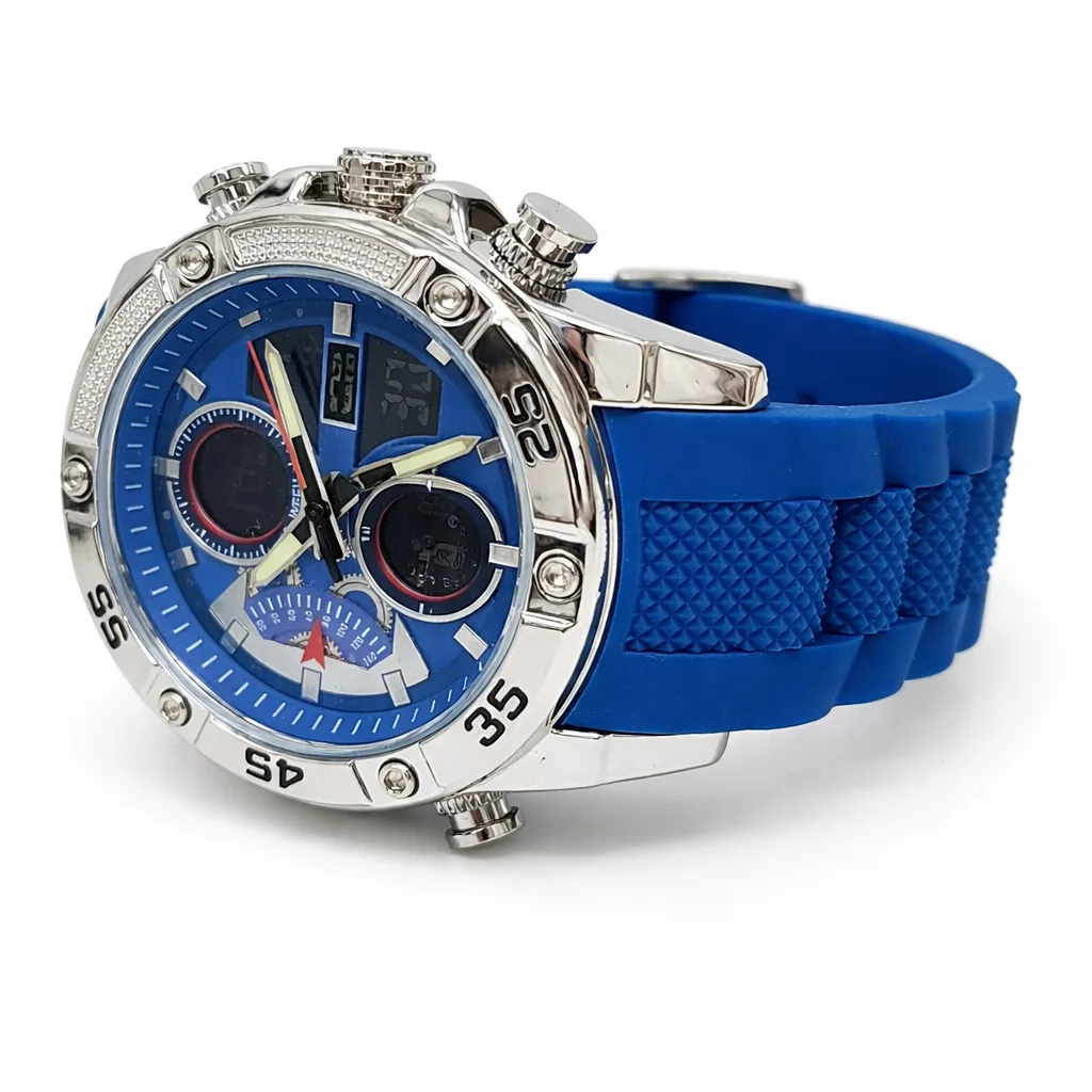 SANDA Dual Display Blue Sports Watch 48mm Stainless Steel Case, Analog & Digital, 50M Water Resistant - SANDA5104BL
