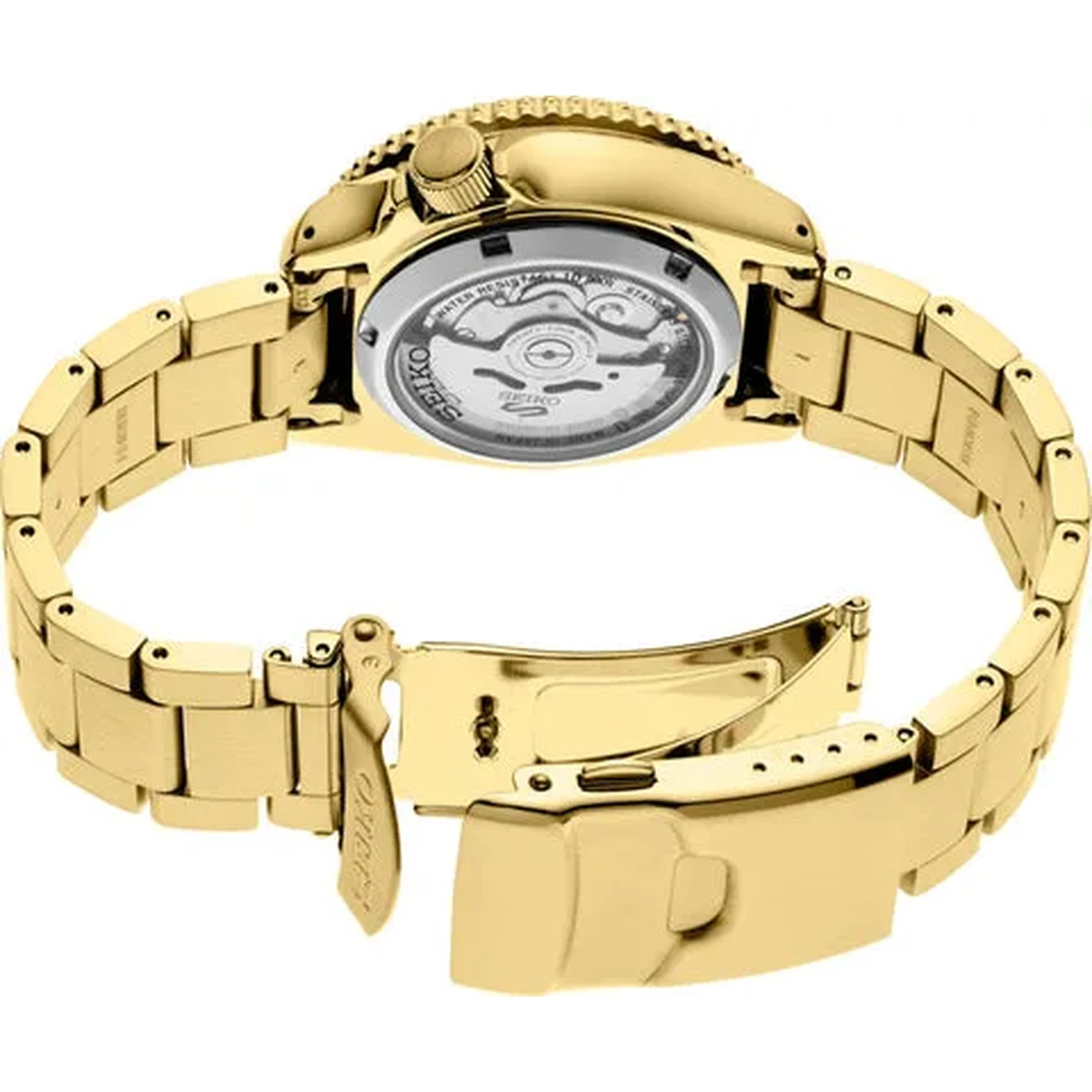 SEIKO 5 SPORTS Automatic 100m Water Resistant Gold Case & Band, Black Dial Watch - SRPK18J