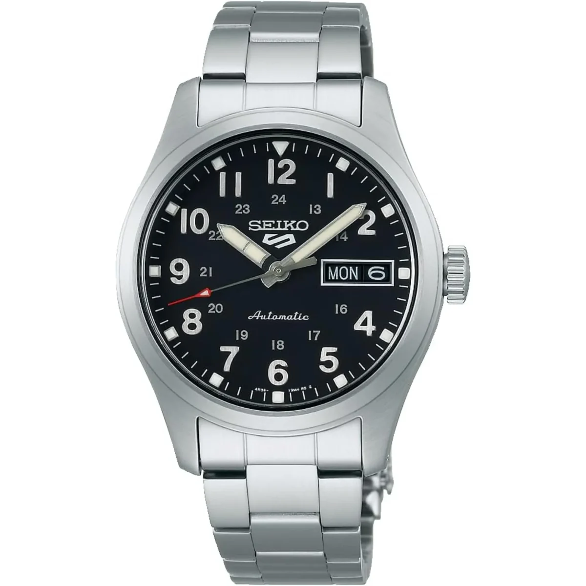Seiko 5 Sports ‘In the metal’ Midfield Automatic Black Dial Steel Bracelet Watch SRPJ81K1