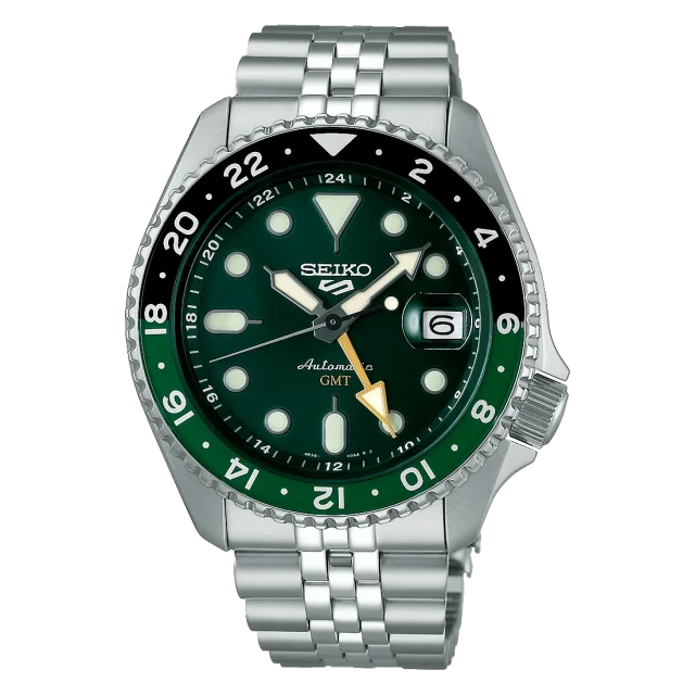 Seiko 5 Sports Mens Automatic SKX GMT Bi-Colour Green 100M WR Watch - SSK035K